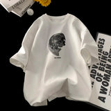 Men's T-shirts Oversized 5XL Cotton T Shirt White for Men Casual Summer Wear Planet Print Tee Shirts Men Clothing Big Size