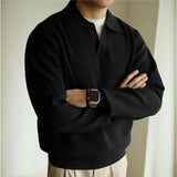 New American Chic Men Polo Sweater Luxury Trendy Business V Neck Knit Solid Color Pullover Leisure Slim-fit Long Sleeve Knitwear