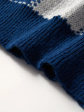 New Popular Autumn Winter Plaid Jacquard Pattern Pullover Sweater Casual Round Neck Contrast Color Knitted Men's Pullover