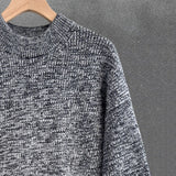 New Japanese Retro Men Sweater Light Luxury Knitted O Neck Grey Long Sleeve Pullover Casual Loose Premium Thickened Knitwear