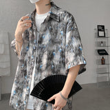 Men Ice Silk Smooth Shirt Spring Summer Thin Luxury Loose Korean Casual Shirt Beach Trendy Floral Draping Shirts Plus Size 5XL-M
