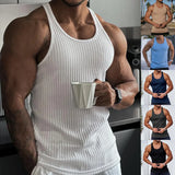 Summer New Men's Vest Knitted Vertical Stripes Fitness Sports Leisure Slim Vest I-Shaped Sleeveless Top Free Shipping