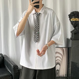Men Shirts Summer Hip Hop Fashion High Street College Teens Korean Japanese Stylish Thin Рубашки Comfortable Simply Handsome Ins