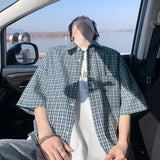 Summer Short Sleeved Shirt Men Retro Plaid Shirt Mens Streetwear Korean Loose Casual Shirt Man Fashion Shirts Large Size 4XL