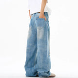 American Style Men's Jeans Holes Design Washing Gradient Color Summer Straight Leg Loose Male Denim Trousers Simple