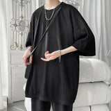 Ice Silk Striped Oversized Cool T Shirts Men Summer Half Sleeve Fashion Harajuku T-Shirt Male Solid Simple Daily Casual Tees