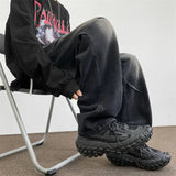 Mens Straight Leg Jeans Elastic Waistband Drawstring Comfort Fit Denim Casual Trousers Adjustable Waist Relaxed Fit