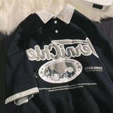American Men and Women Vintage Letter Printed Polo Shirt Summer Personalized Loose Couple Trend Short Sleeve T-shirt harajuku