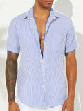 Spring Summer New Casual Shirts Mens Fashion Buttoned Turn-down Collar Striped Shirt For Men Vintage Loose Cardigan Tops