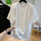Light Luxury High-end Niche Texture T-shirt Men's Summer Handsome Short-sleeved Loose Fashionable Casual Bubble Yarn Top Chic