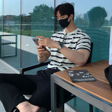 Men's Clothing Leisure Luxury Knitted T Shirt Fashion O Neck Striped Short Sleeve Tees for Men Korean Popular Knitwear Summer