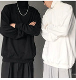 Turtle Neck Long Sleeve T-shirts Men Plus Velvet Warm Basic Solid Korean Style Loose CouplesTops Mens Clothes Streetwear Ins