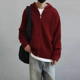 Y2K Mens Hollow Solid Color Knitted Breathable Hooded Sweater Autumn Student Campus Trend Japanese Outerwear Men's Clothing