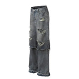 American Spring and Autumn Trendy Street Personalized Fake Two piece Straight leg Jeans Couple Loose Retro Casual Pants y2k