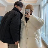 New Winter Silk-like Cotton Jackets Men Fashion Thicken Warm Parkas Couple Streetwear Loose Casual All-match Bread Coat