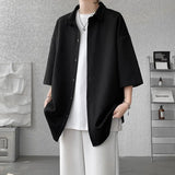 Spring Summer Loose Jacquard Shirt Mens Short Sleeve Lapel Casual Tops Korean Style Fashion Clothing For Men Streetwear 5XL-M