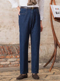 Luxury Naples Slim High Waist Denim Pants Fashion Navy American Retro Premium Elegant Jeans Men's Leisure Commuting Trousers