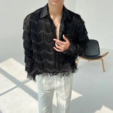 Summer Men Black White Streetwear Hip Hop Shirt Men Tassels Party Night Club Men Shirts Male Long Sleeves Hollow Out Blouse