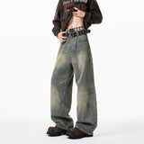 Mens Loose Straight Wide Leg Jeans Distressed Washed Vintage Oversized Floor Length Denim Pants Casual Streetwear Trendy