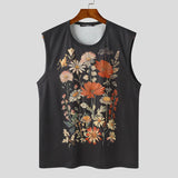 Men Tank Tops Flower Printing O-neck Sleeveless Summer Casual Male Vests Streetwear Fashion Leisure Men Clothing