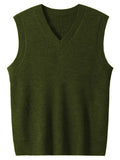 New Popular Preppy Style Men Sweater Vest Casual Knitted Streetwear Solid Color V Neck Waistcoat Leisure High Quality Knitwear