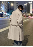 New 2025 Autumn Winter Men Imitation Wool Overcoat Stand Collar Mid Long Single Breasted Windproof Warm Coat Fashion Outerwear
