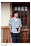 Men's Color-blocking Knitted Sweater Light Luxury Deep V Neck Long Sleeve Pullover Autumn Japanese Trending Male Clothing M-3XL