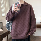 Korean Style Men's Polo Sweater Light Luxury Textured V-neck Knit Long Sleeve Pullover Autumn Casaul Trendy Male Clothing M-3XL