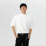 Black White Men's T shirt Cotton Short Sleeve Sports GYM Running Fitness T-shirts Tops For Man Mock neck Casual Tshirt