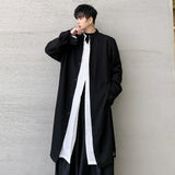 Dark Style New Men's Shirts Stand Collar Long Sleeve Split Vintage Male Tops Contrast Color Solid Color Spring
