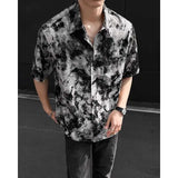 Summer Short Sleeved Shirt Men Fashion Retro Black Tie Dye Shirt Men Streetwear Korean Loose Printed Shirt Mens Hawaiian Shirts