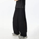 New Summer Men's Casual Pants Solid Color Elastic Waist Contrast Color Ice Silk Mesh Hollow Out Drawstring Bottom
