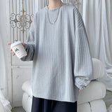 Spring Long Sleeved T-shirt Men White Casual T Shirt Men Streetwear Korean Loose Pleated T Shirt Mens Top Large Size M-5XL