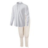 Medieval Pirate Drawstring Shirt Pants Men's Halloween Cosplay Dress Up Costume Vacation Cotton Linen Breathable
