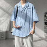 Summer Blue Short Sleeved Shirt Men Fashion Society Mens Dress Shirt Korean Loose Casual White Shirt Mens Office Formal Shirts