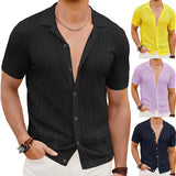 Men's Summer Short Sleeve Polo Shirt Knitted Stripe Solid Breathable Cardigan Shirt Male Streetwear Casual Polo Shirts