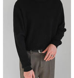 Korean Fashion Men Sweater Light Luxury Trendy Mock Neck Knitted Solid Color Pullover Premium Quality Long Sleeve Basic Knitwear