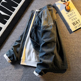 Spring Autumn Old Blue Loose Large Pocket Stand Collar Denim Jacket Men's Retro American High Street Zipper Jacket Top Urban