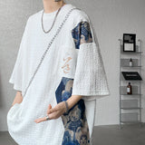 Patchwork Contrast Color T Shirt Men Summer Fashion Top Tees Unisex Harajuku T-shirt Male Half Sleeve TShirts Blue White Black