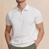 New Men Fashion Tops Light Luxury Style Zipper Knitted Polo Shirt Casual Fitness Solid Color Short Sleeve Breathable Tees M-3XL