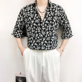 Mens Y2k Casual Floral Print Shirt Summer Harajuku Daily Versatile Temperament Personality Three-Quarter Sleeve Mens Top