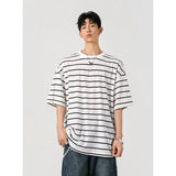 Summer Short Sleeved T-shirt Men Fashion Casual Striped T Shirt Men Streetwear Korean Loose White Tshirt Mens Top Plus Size 4XL