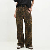 Men Fashion Leopard Graphic Hip Pop Jeans Male Loose Straight Leg Party Denim Pants New American Style Streetwear Denim Trousers