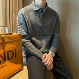 Autumn Winter New Fashion Turn-down Collar Long Sleeve Solid Color Pullovers Men's Clothing Japanese Style Trend Knitting Tops