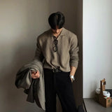 New Korean Fashion Men Clothing Polo Lapel Sweaters for Men Pullover Loose Casual Buttons Niche Design Harajuku Knit Sweater Men