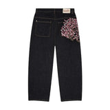 Y2K Baggy jeans Cherry Blossom Selvedge Embroidery Denim Pants men women denim fabric American Hiphop Streetwear Wide Leg Jeans