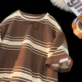 M-3XL Vintage T-shirts Men Striped Y2k Tops Baggy Round Neck Korean Fashion Couple Clothes Teens Chic Handsome Camisetas Summer