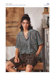 New Japanese Chic Men Shirts Light Luxury Striped Cuban Collar Half Sleeve Cardigan Summer Trendy Leisure Breathable Tops M-3XL