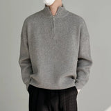 Man Clothes Solid Color Zip-up Knitted Sweaters For Men Black Zipper Plain Pullovers Stylish Casual Winter Fun Neck A