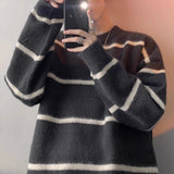 New Korean Trendy Men Sweater Light Luxury Knitted Drooping Stripe O Neck Long Sleeve Pullover Casual High Street Knitwear M-3XL